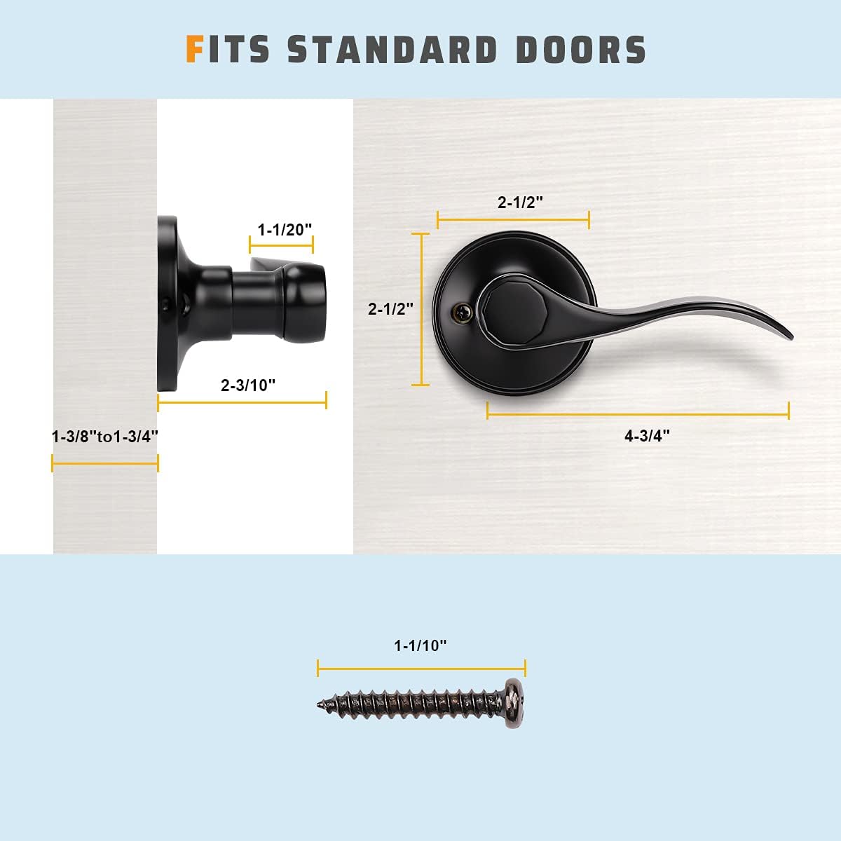 10 Pack KNOBWELL Matte Black Single Sided Dummy Door Levers - Classic Wave Style Closet Knobs, Right Hand