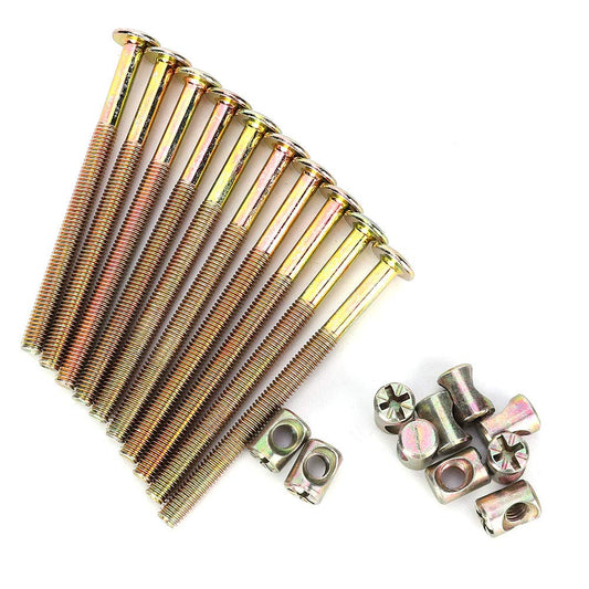 10 Pack M6 X 100mm Barrel Bolt Nuts for Furniture Assembly - Cross Dowel Set for Beds, Chairs, Cribs - Spare Connector Parts