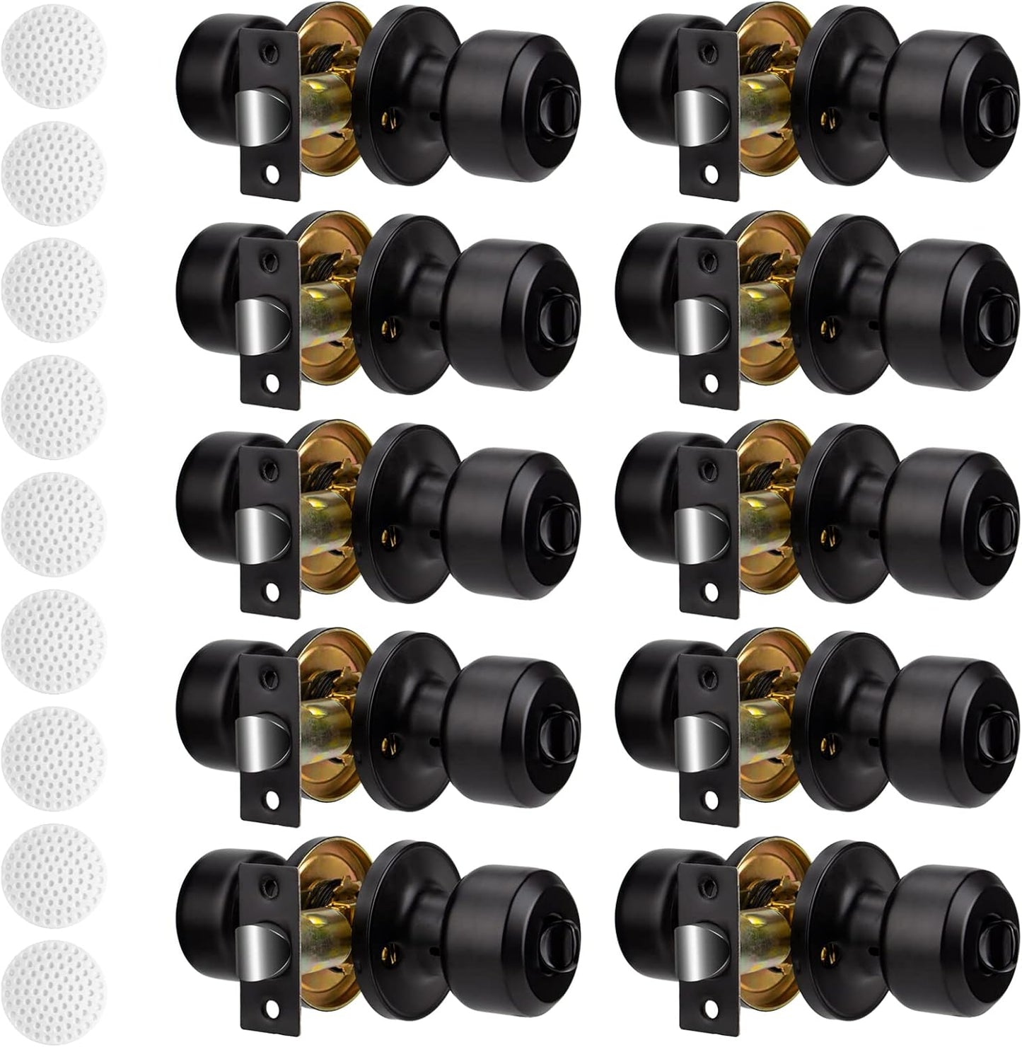 10 Pack Matte Black Door Knobs Privacy Interior Lock Set for Bedroom and Bathroom - Keyless Doorknob Handle with Hardware and Instructions - WildKart