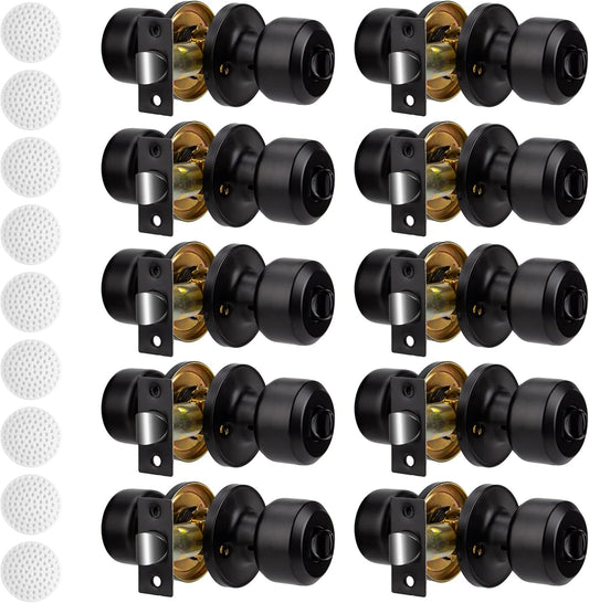 10 Pack Matte Black Door Knobs Privacy Interior Lock Set for Bedroom and Bathroom - Keyless Doorknob Handle with Hardware and Instructions - WildKart