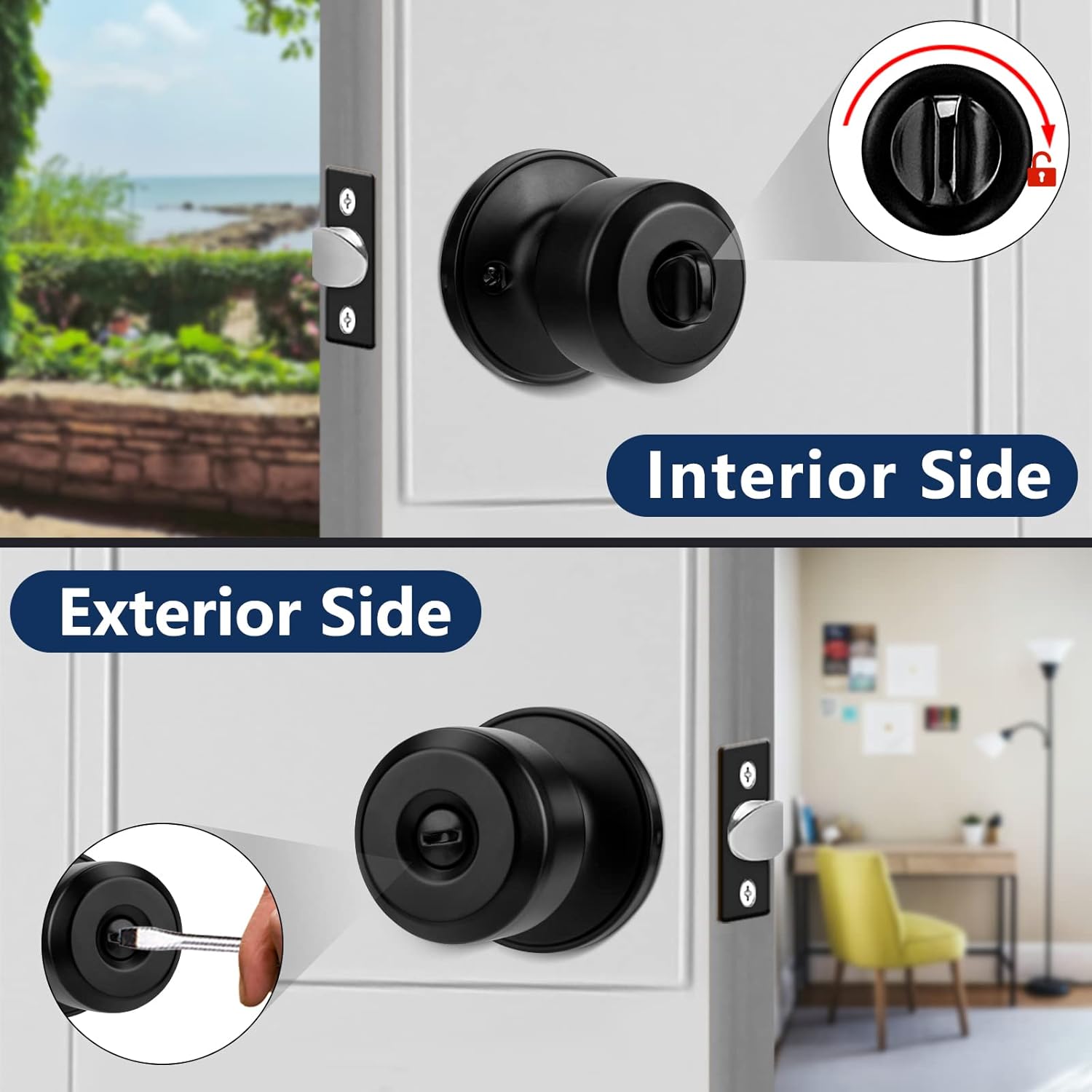 10 Pack Matte Black Door Knobs Privacy Interior Lock Set for Bedroom and Bathroom - Keyless Doorknob Handle with Hardware and Instructions - WildKart