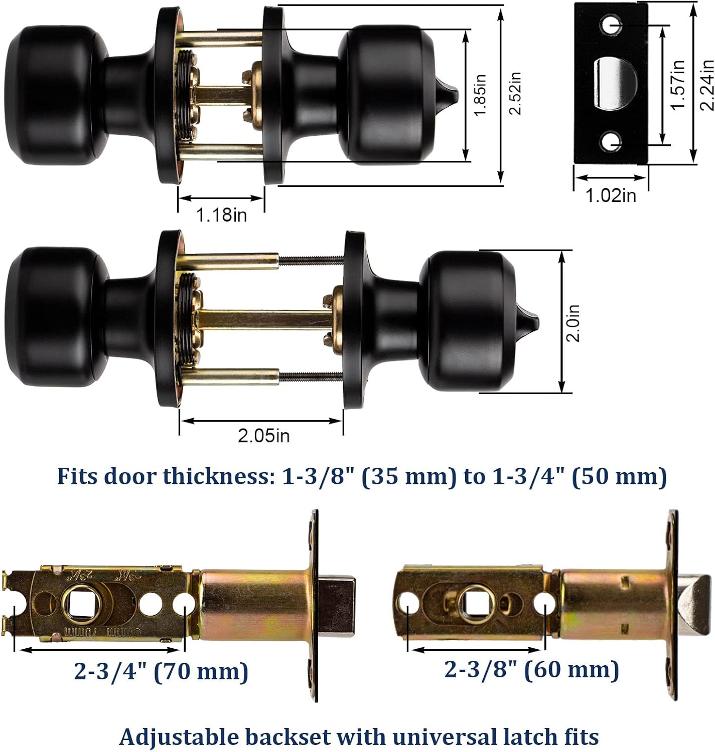 10 Pack Matte Black Door Knobs Privacy Interior Lock Set for Bedroom and Bathroom - Keyless Doorknob Handle with Hardware and Instructions - WildKart