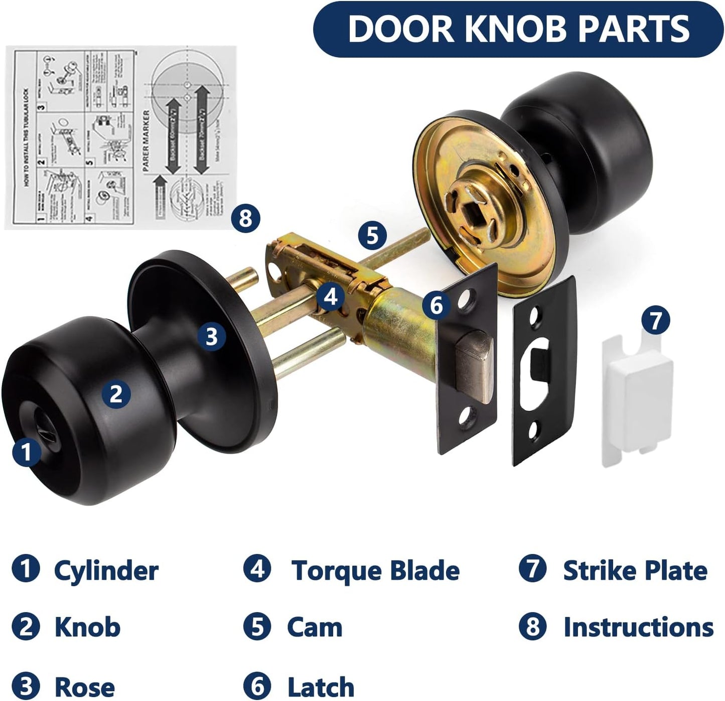 10 Pack Matte Black Door Knobs Privacy Interior Lock Set for Bedroom and Bathroom - Keyless Doorknob Handle with Hardware and Instructions - WildKart