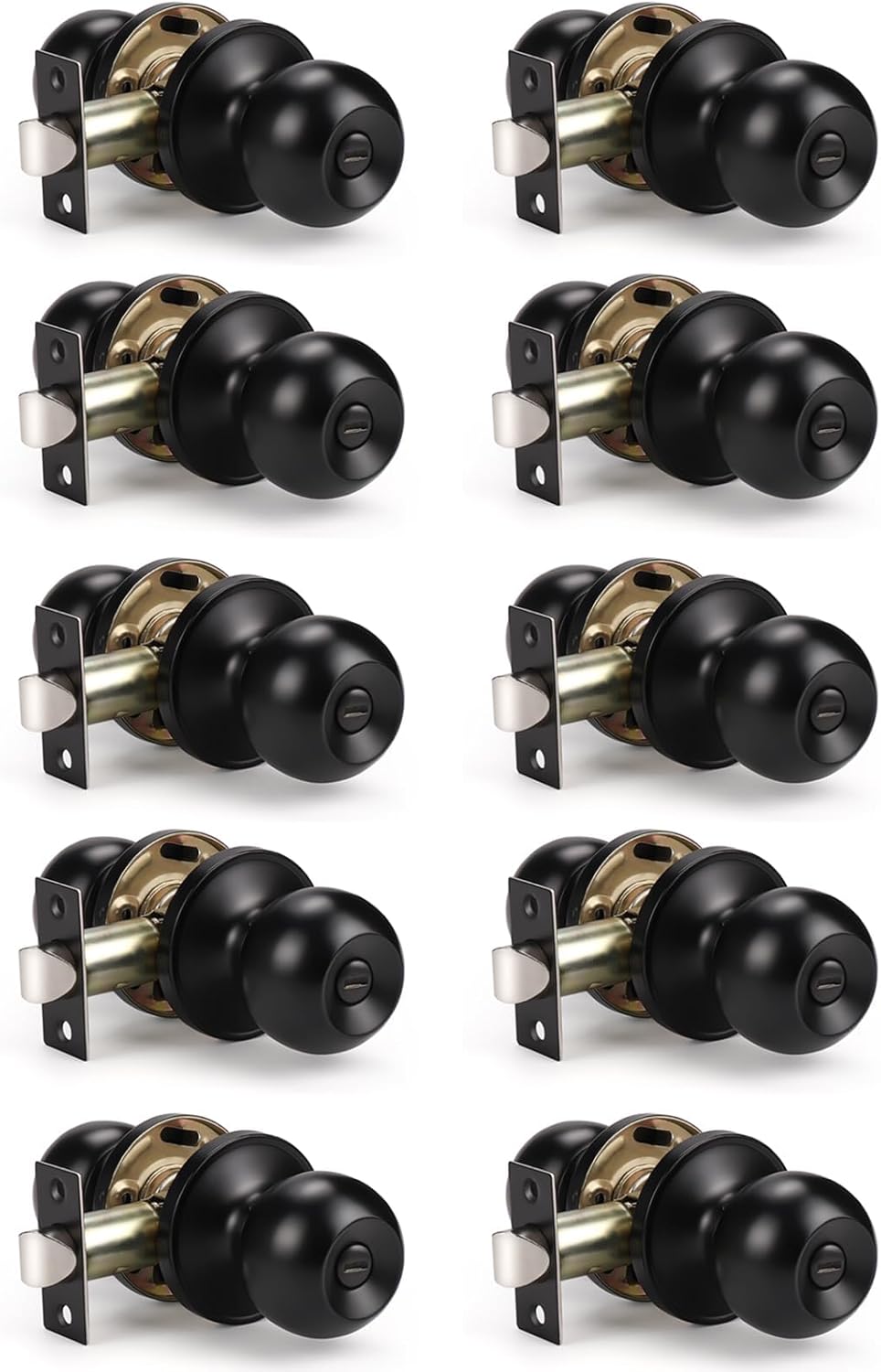 10 Pack Matte Black Privacy Door Knobs for Bed and Bath, Interior Locking Door Knob Set by KNOBWELL