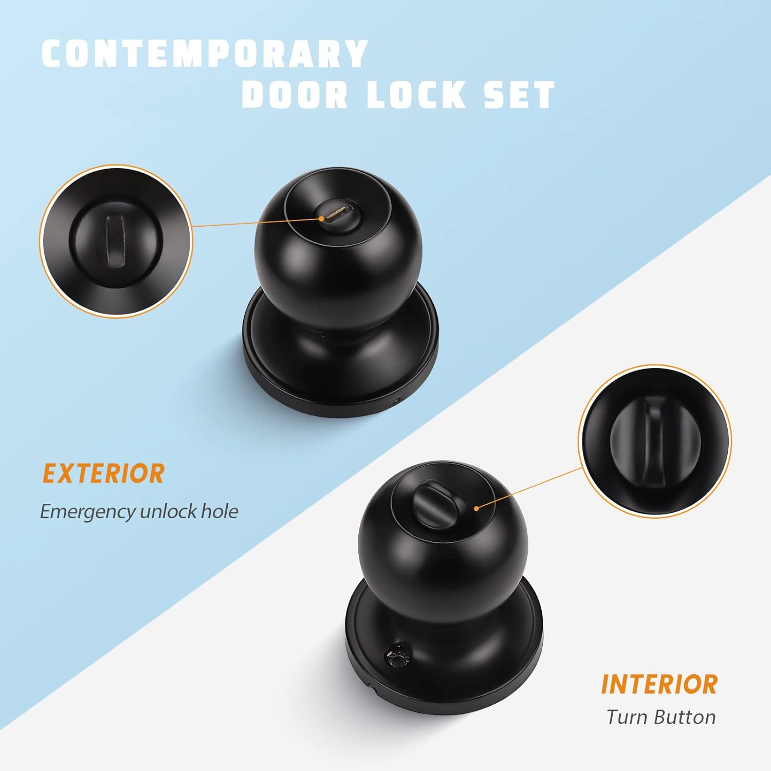 10 Pack Matte Black Privacy Door Knobs for Bed and Bath, Interior Locking Door Knob Set by KNOBWELL