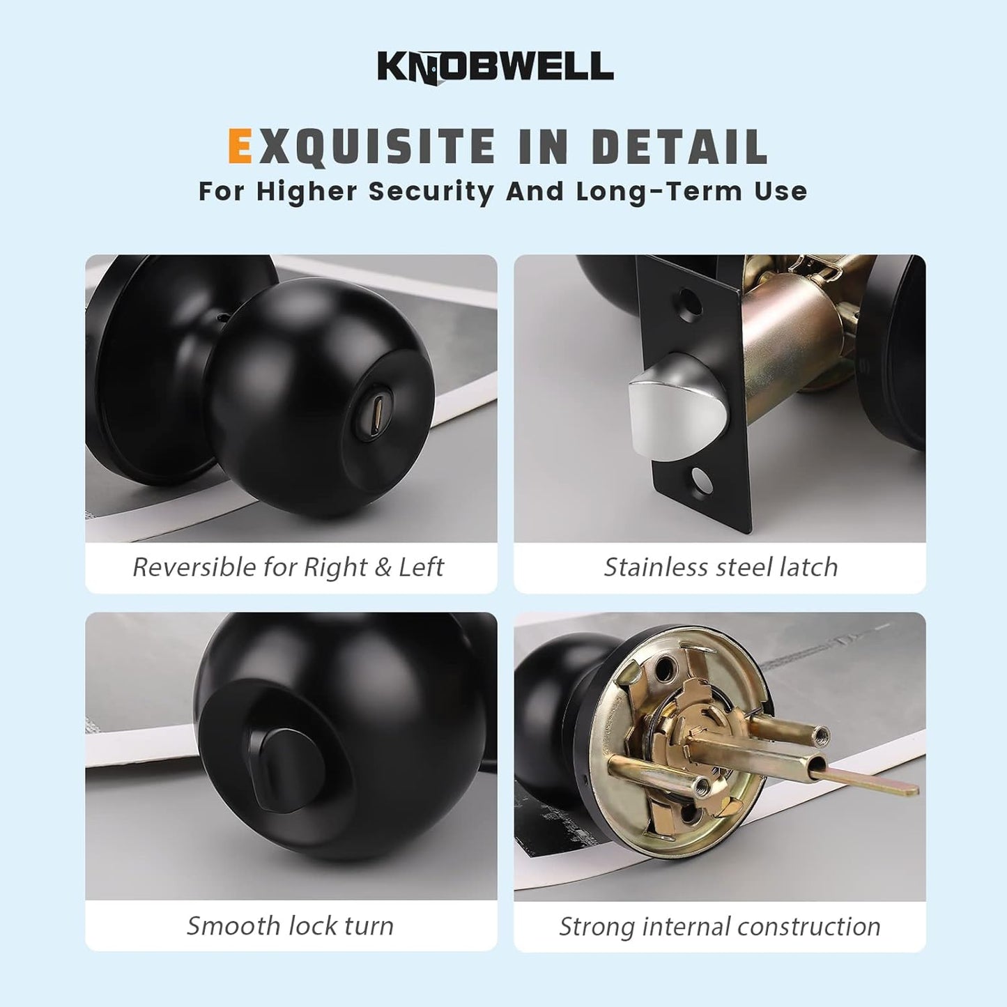 10 Pack Matte Black Privacy Door Knobs for Bed and Bath, Interior Locking Door Knob Set by KNOBWELL
