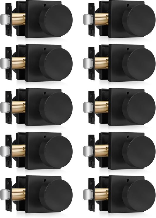 10 Pack Matte Black Square Interior Door Knobs for Bedroom and Bathroom - Heavy Duty Zinc Alloy Privacy Doorknobs by Haidms