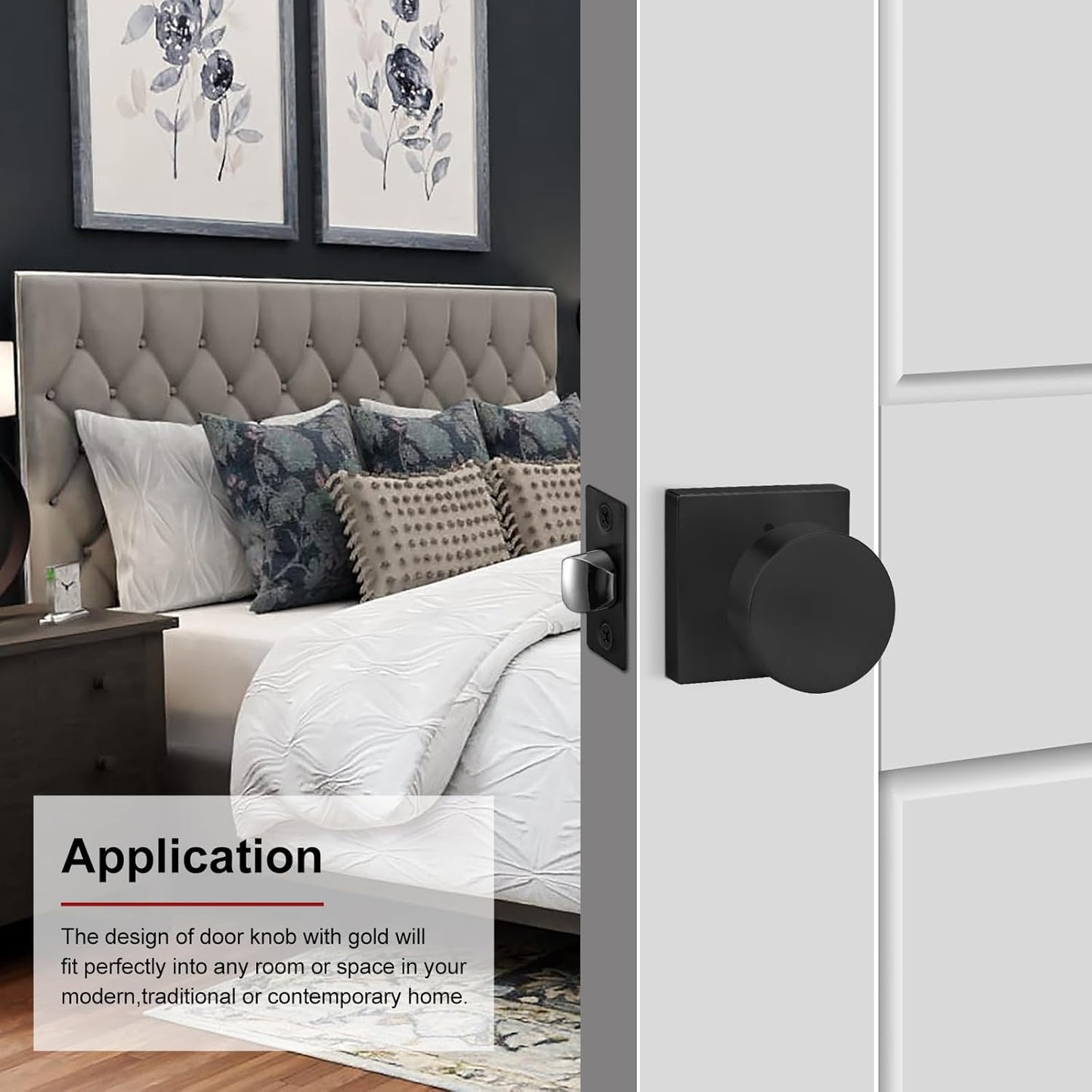 10 Pack Matte Black Square Interior Door Knobs for Bedroom and Bathroom - Heavy Duty Zinc Alloy Privacy Doorknobs by Haidms