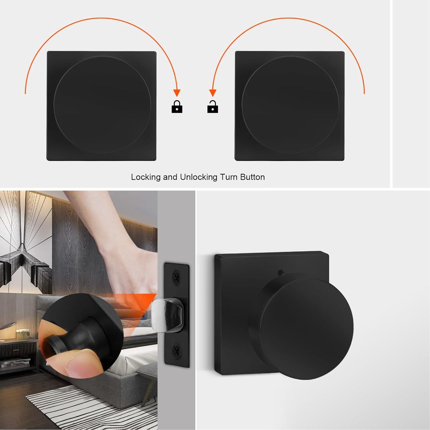 10 Pack Matte Black Square Interior Door Knobs for Bedroom and Bathroom - Heavy Duty Zinc Alloy Privacy Doorknobs by Haidms