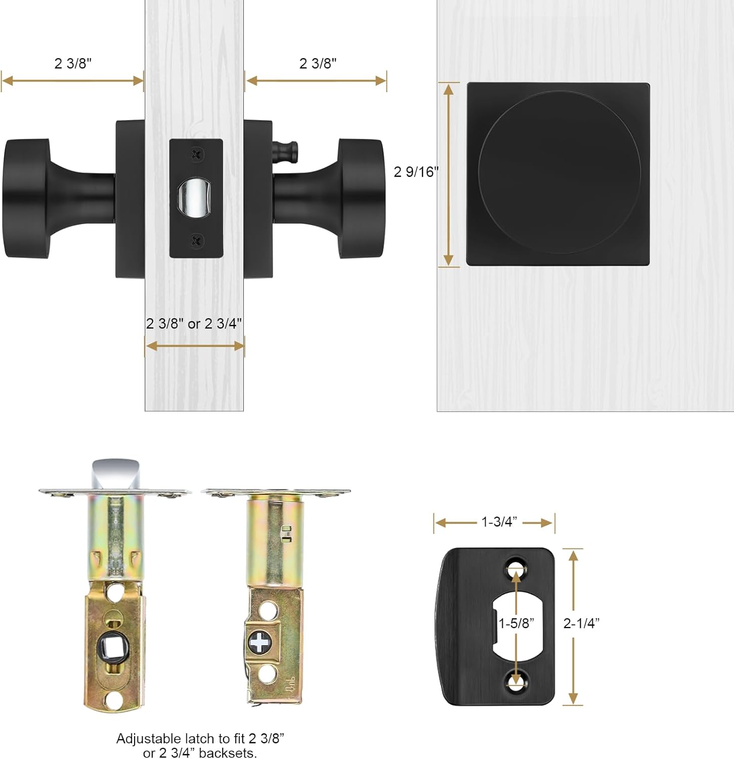 10 Pack Matte Black Square Interior Door Knobs for Bedroom and Bathroom - Heavy Duty Zinc Alloy Privacy Doorknobs by Haidms