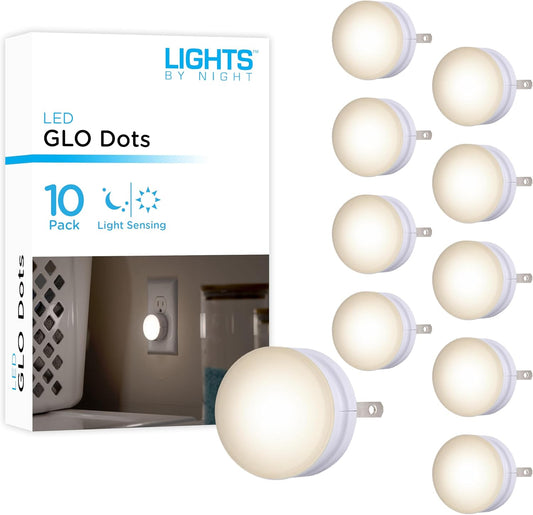 10 Pack Mini LED Night Lights with Dusk to Dawn Sensor for Bedroom, Bathroom, Nursery, Hallway, Kitchen - Warm White Ambient Lighting - Compact Plug-In Lights by Night