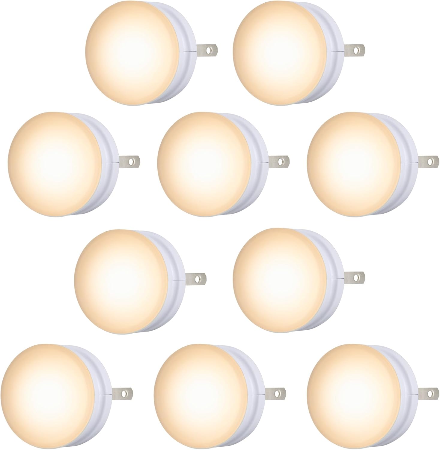 10 Pack Mini LED Night Lights with Dusk to Dawn Sensor for Bedroom, Bathroom, Nursery, Hallway, Kitchen - Warm White Ambient Lighting - Compact Plug-In Lights by Night