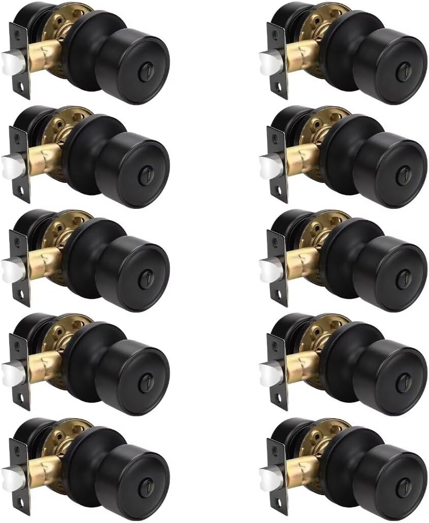 10 Pack NIZADO Privacy Interior Black Door Knob with Lock for Bedroom and Bathroom, Modern Matte Black Handles