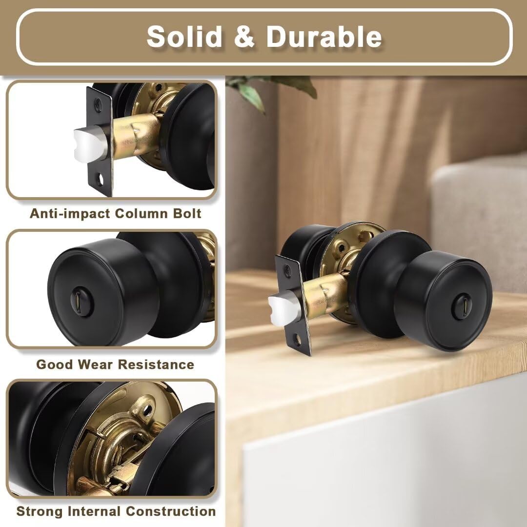 10 Pack NIZADO Privacy Interior Black Door Knob with Lock for Bedroom and Bathroom, Modern Matte Black Handles