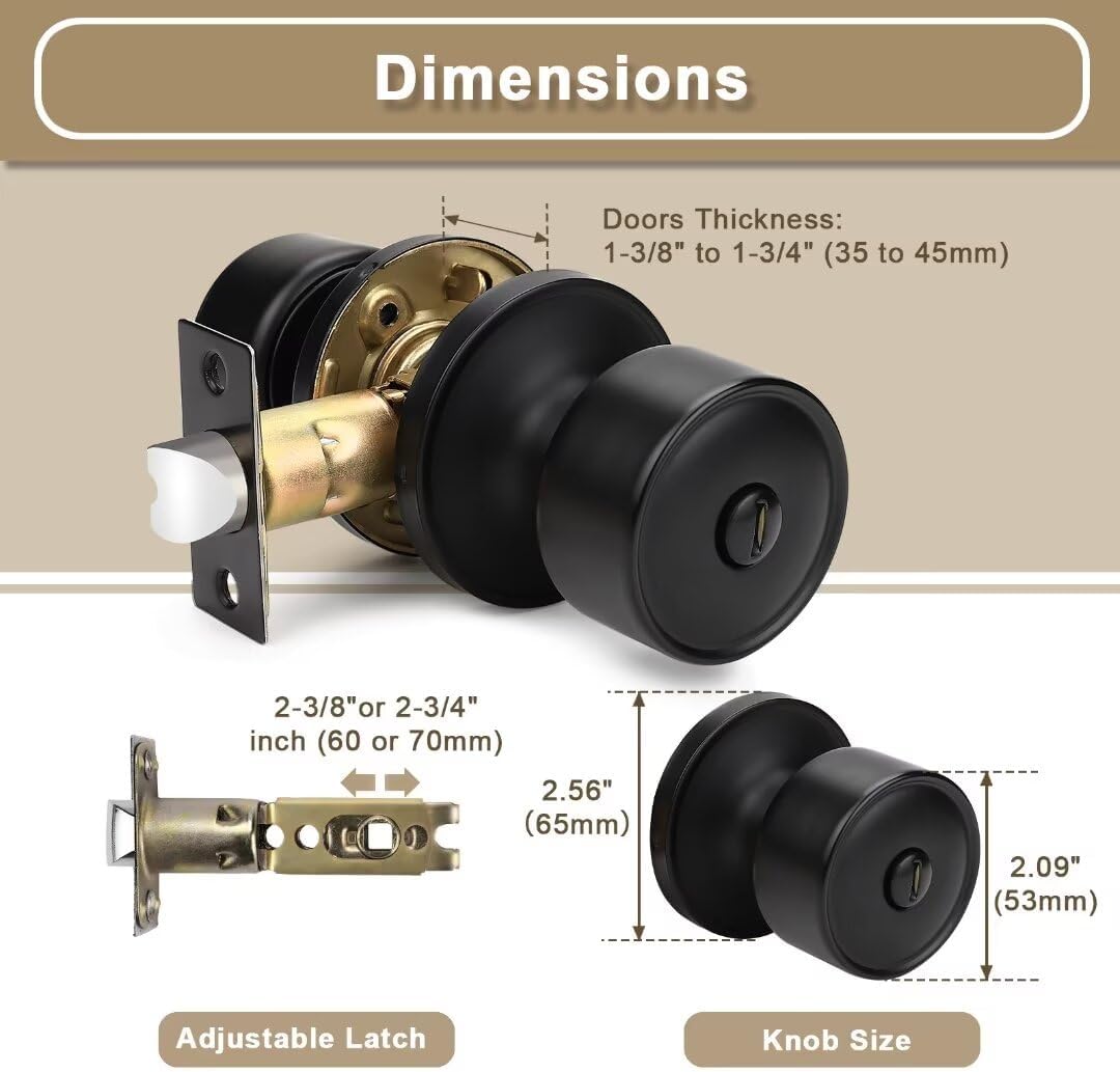 10 Pack NIZADO Privacy Interior Black Door Knob with Lock for Bedroom and Bathroom, Modern Matte Black Handles