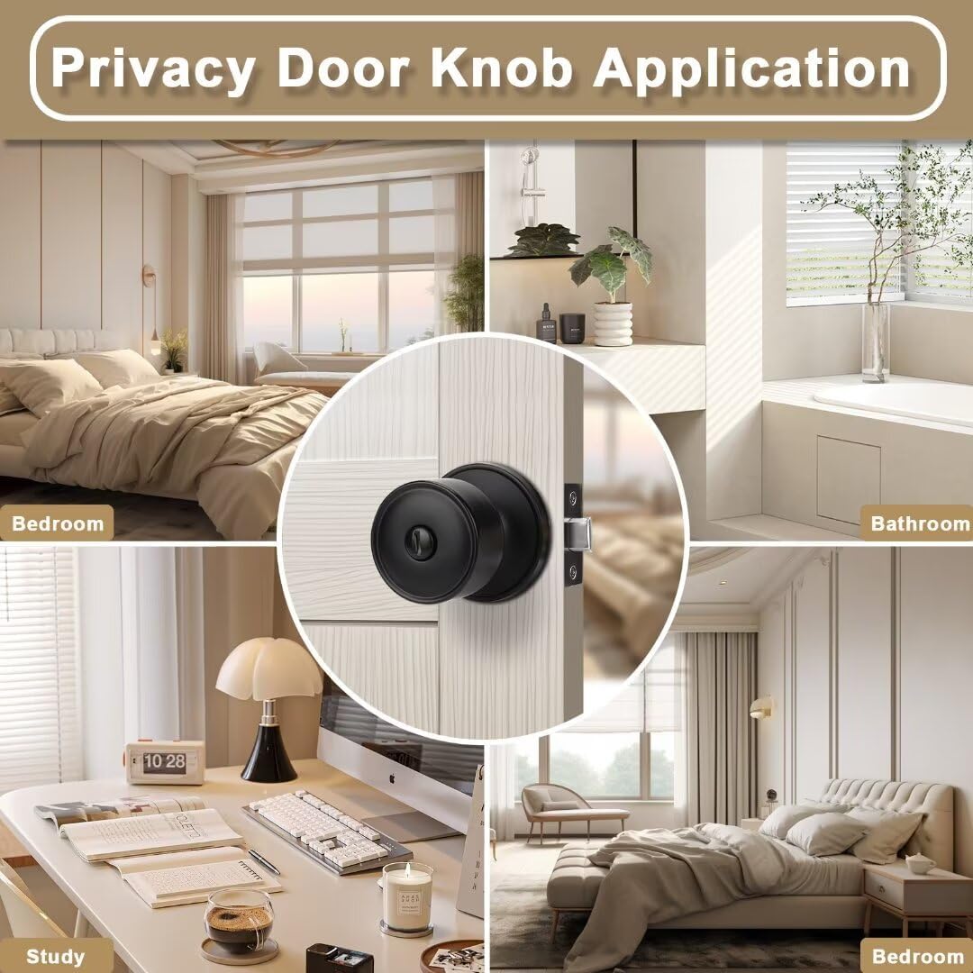 10 Pack NIZADO Privacy Interior Black Door Knob with Lock for Bedroom and Bathroom, Modern Matte Black Handles