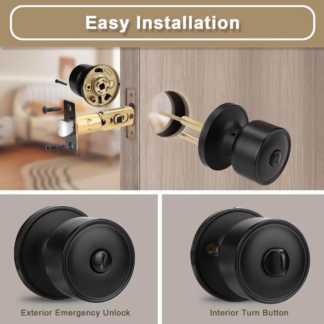 10 Pack NIZADO Privacy Interior Black Door Knob with Lock for Bedroom and Bathroom, Modern Matte Black Handles