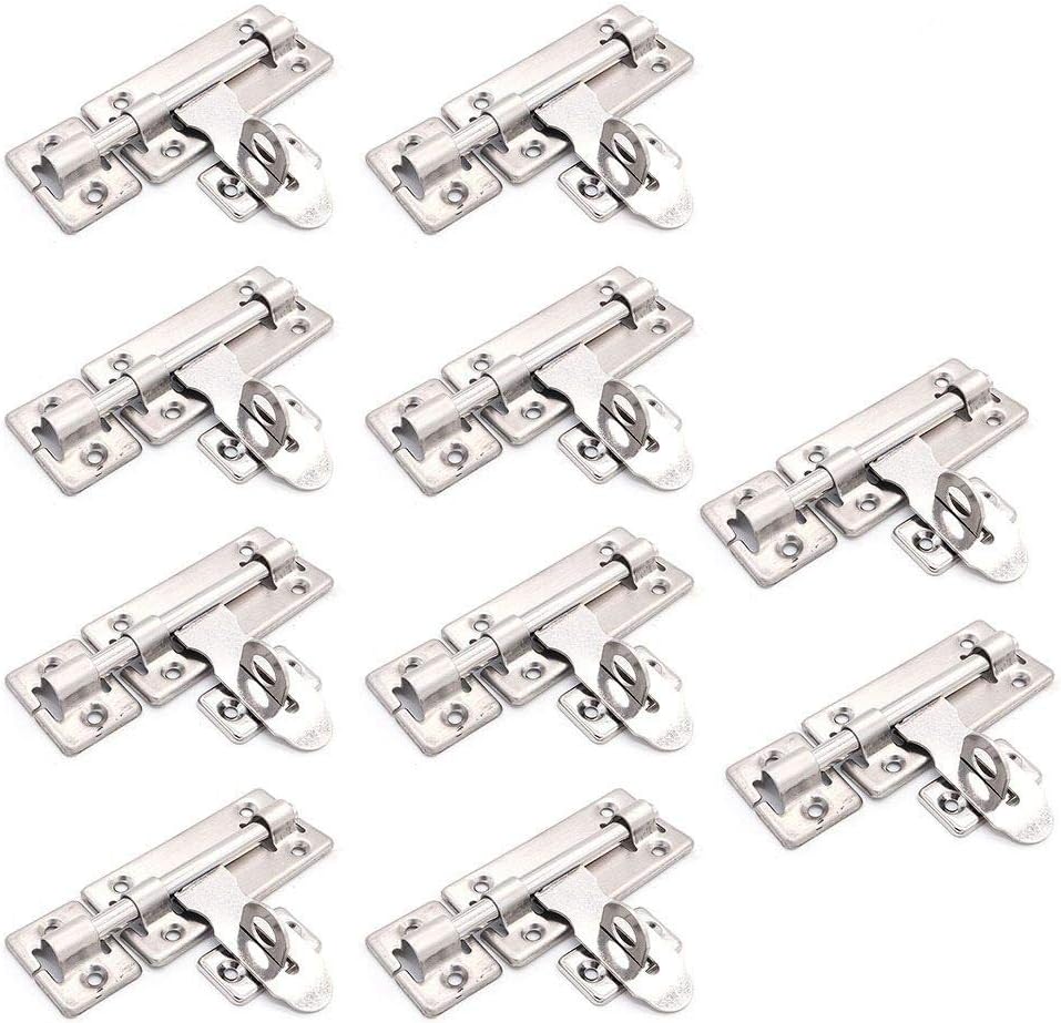 10 Pack NUZAMAS 4" Stainless Steel Door Latches with Slide Pad - Ideal for Bathroom, Toilet, Window, Furniture, and Pet Gate Security