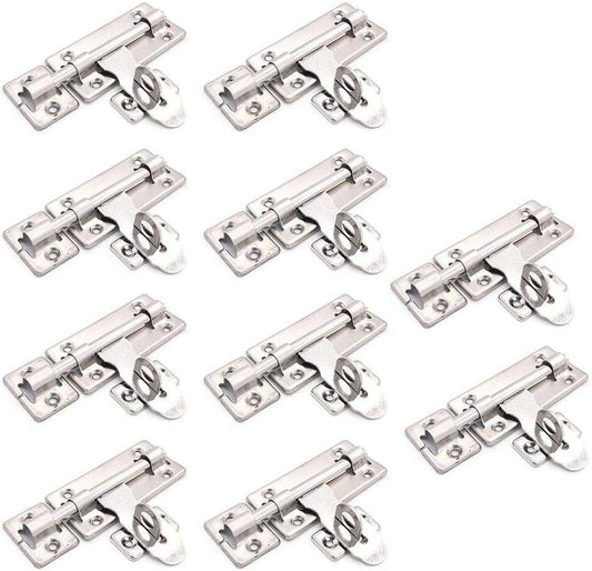 10 Pack NUZAMAS 4" Stainless Steel Door Latches with Slide Pad - Ideal for Bathroom, Toilet, Window, Furniture, and Pet Gate Security