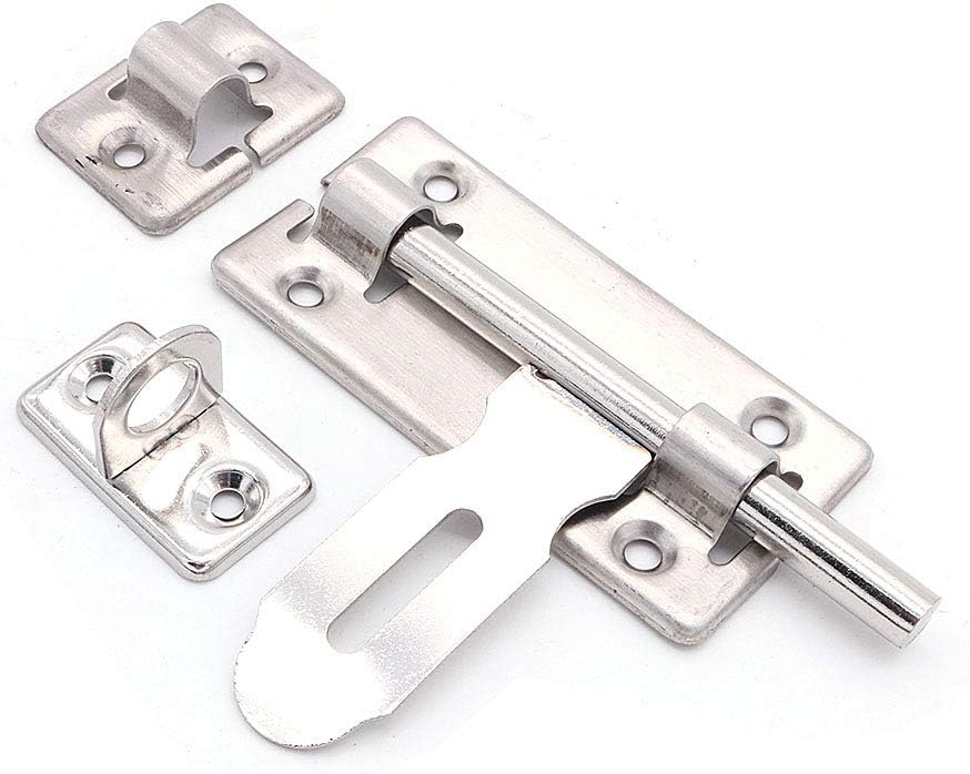 10 Pack NUZAMAS 4" Stainless Steel Door Latches with Slide Pad - Ideal for Bathroom, Toilet, Window, Furniture, and Pet Gate Security