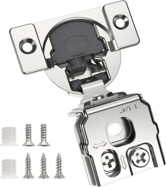 10 Pack of 1-1/4" Overlay 3D Soft Close Concealed Hinges for Face Frame Doors - Smooth Self Closing, Satin Nickel - 105° Open Angle Stainless Steel Hinges for Kitchen Cabinets