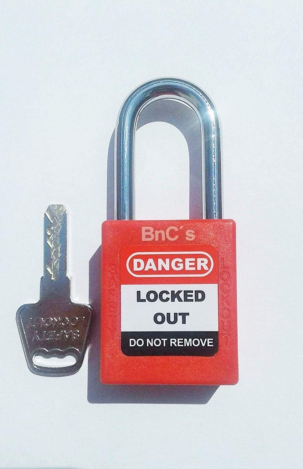 10 Pack of BnC Red Safety Lockout Tagout Padlocks with 1 1/2 inch Shackle and Keyed Different
