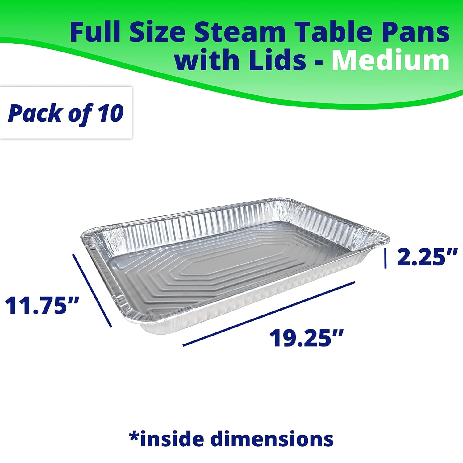 10-Pack of Medium Aluminum Steam Table Pans with Lids - 21" x 13" x 2.25" - Disposable Foil Pans for Grilling, Roasting, BBQ, Baking