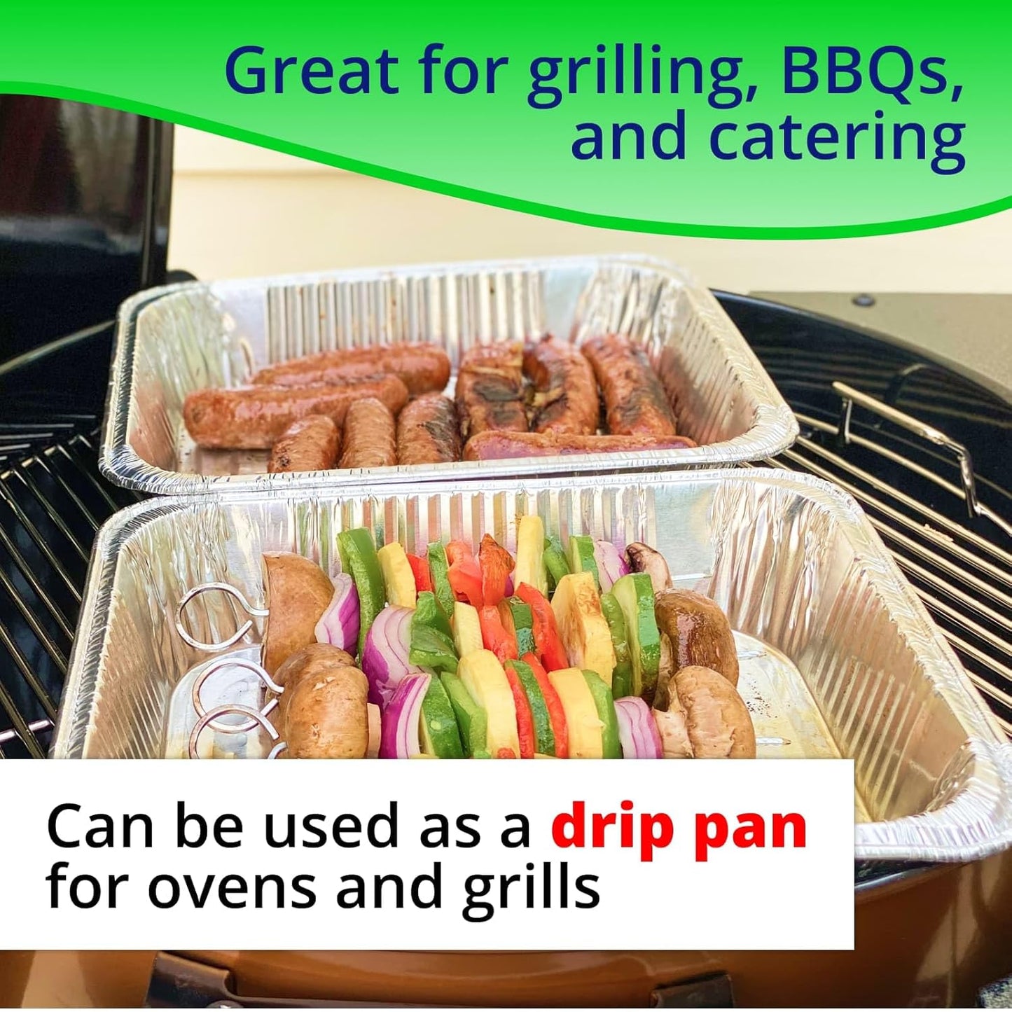 10-Pack of Medium Aluminum Steam Table Pans with Lids - 21" x 13" x 2.25" - Disposable Foil Pans for Grilling, Roasting, BBQ, Baking