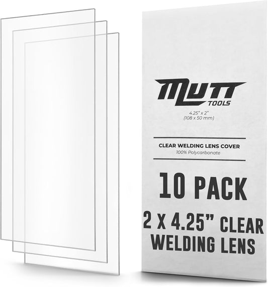 10 Pack of Mutt Tools Clear Welding Lenses 2x4.25" - .04" Thick, Compatible with Standard Size Helmets