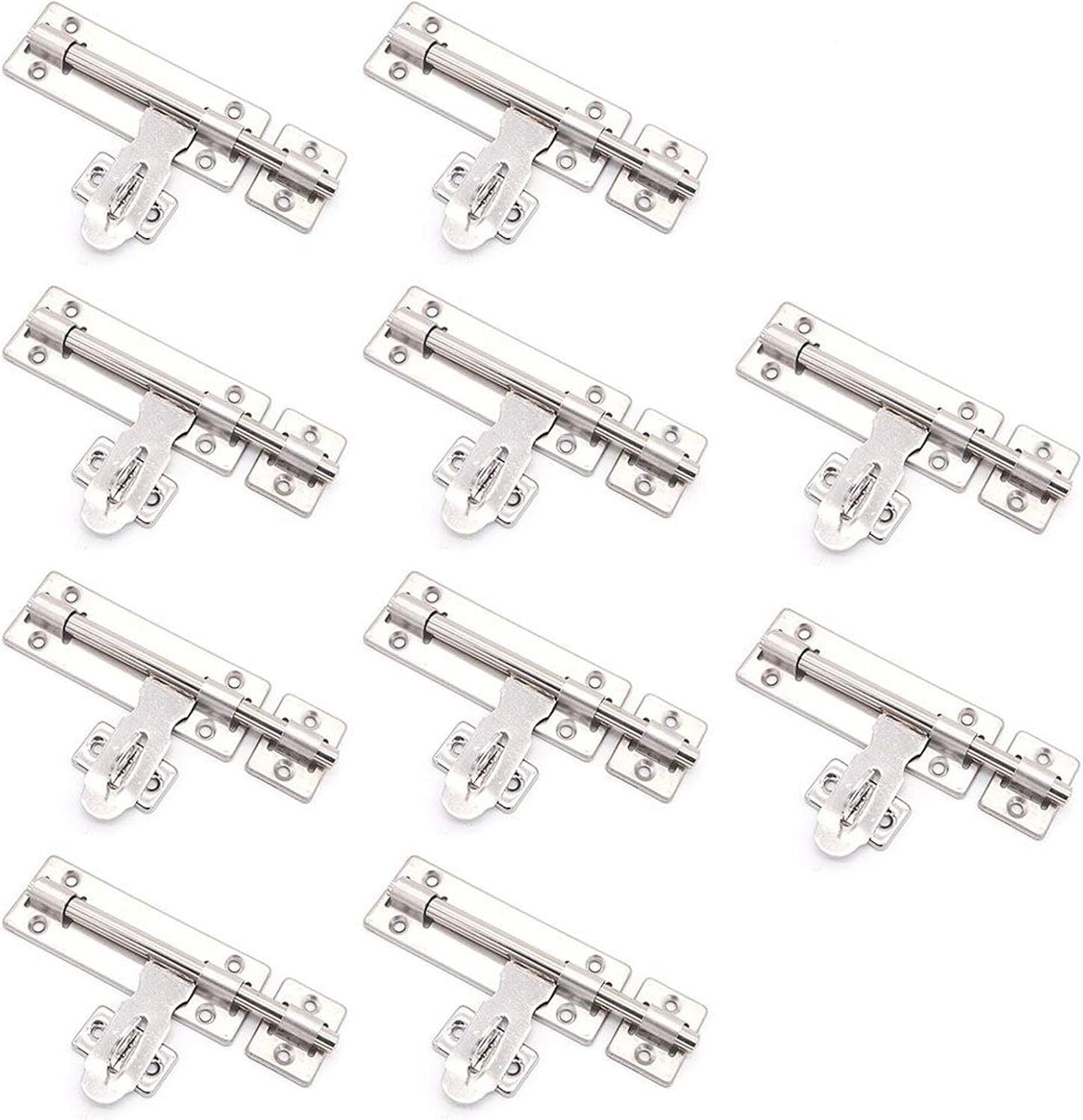 10 Pack of NUZAMAS 6" Stainless Steel Door Latches with Slide Bolt Lock for Bathroom, Window, Furniture, Pet Gate