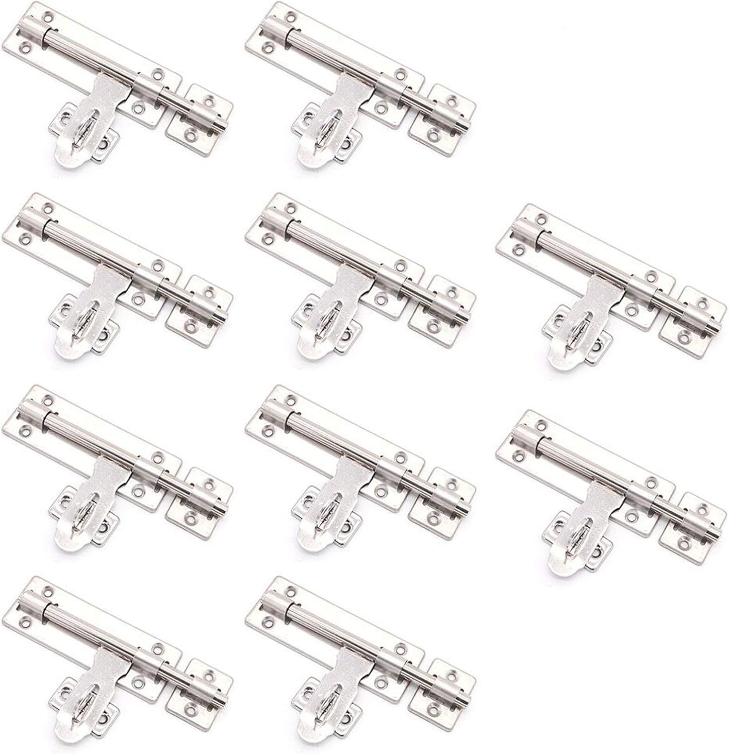 10 Pack of NUZAMAS 6" Stainless Steel Door Latches with Slide Bolt Lock for Bathroom, Window, Furniture, Pet Gate