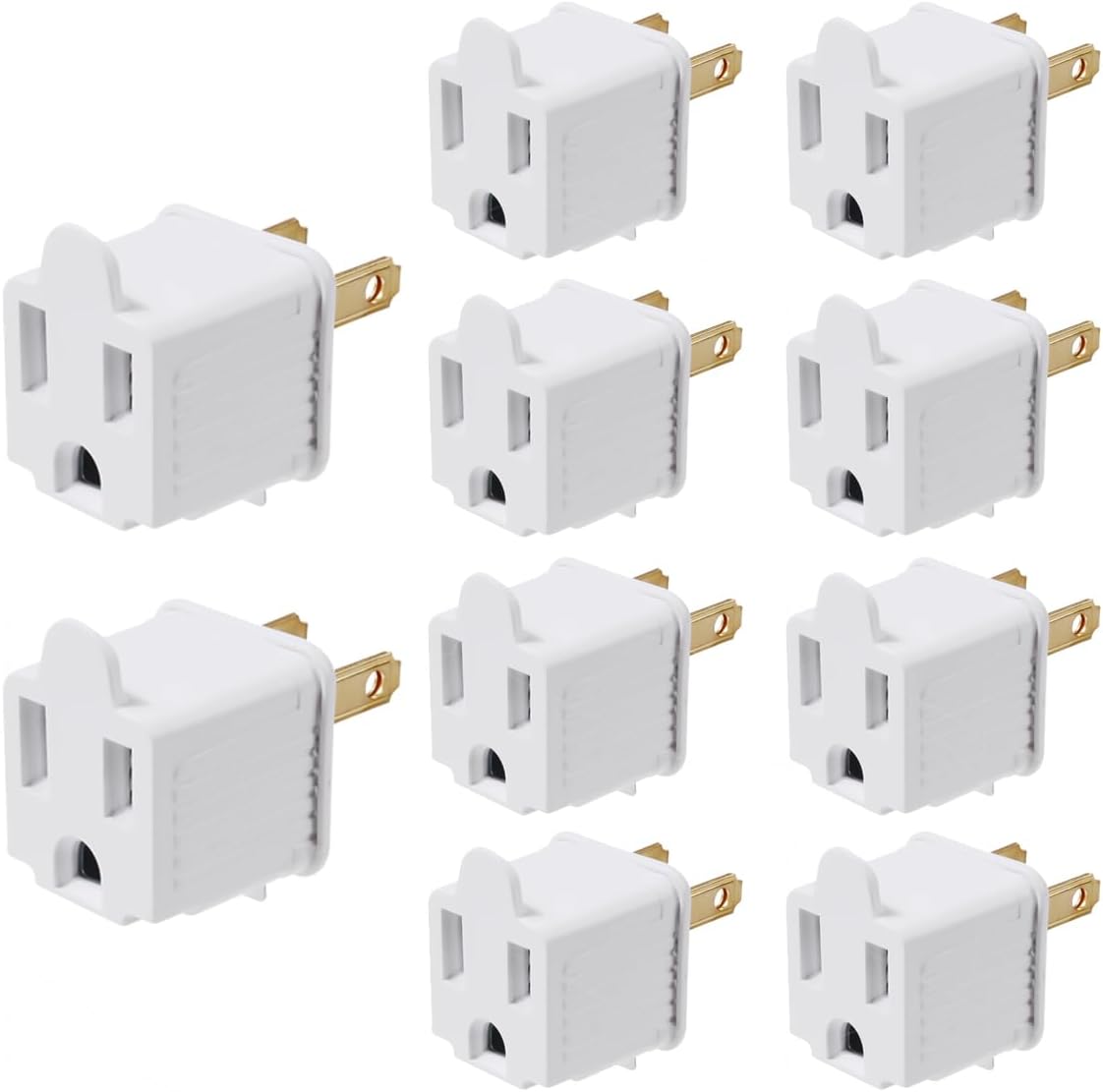 10 Pack of VSEER 2 to 3 Prong Polarized Grounding Adapters - ETL Listed 3 Prong to 2 Prong Outlet Converters for Wall Outlets