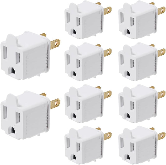 10 Pack of VSEER 2 to 3 Prong Polarized Grounding Adapters - ETL Listed 3 Prong to 2 Prong Outlet Converters for Wall Outlets