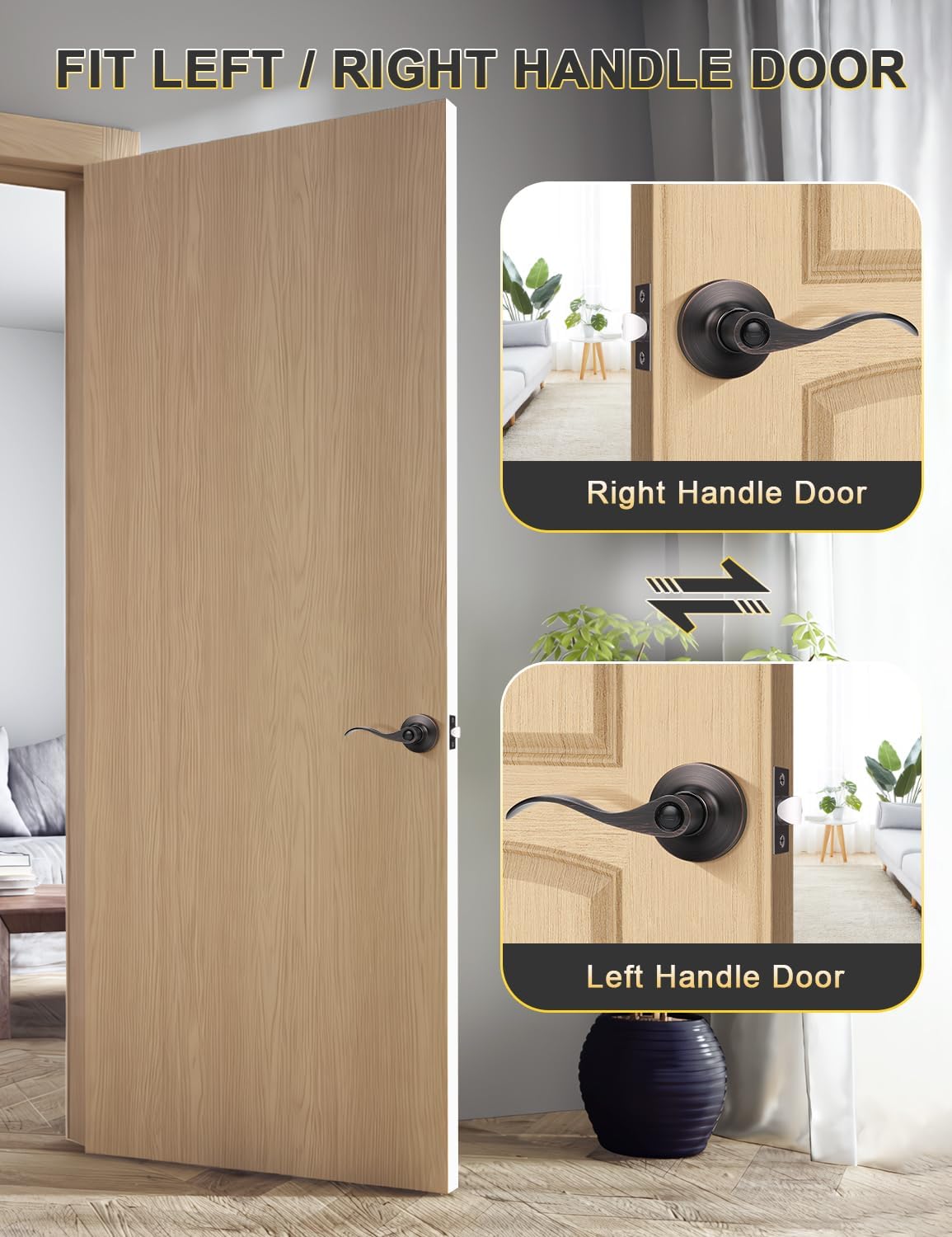 10 Pack Oil Rubbed Bronze Privacy Door Handle Set for Bedroom and Bathroom - Reversible Wave Lever Handles