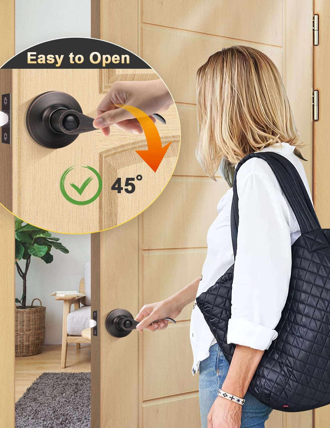 10 Pack Oil Rubbed Bronze Privacy Door Handle Set for Bedroom and Bathroom - Reversible Wave Lever Handles