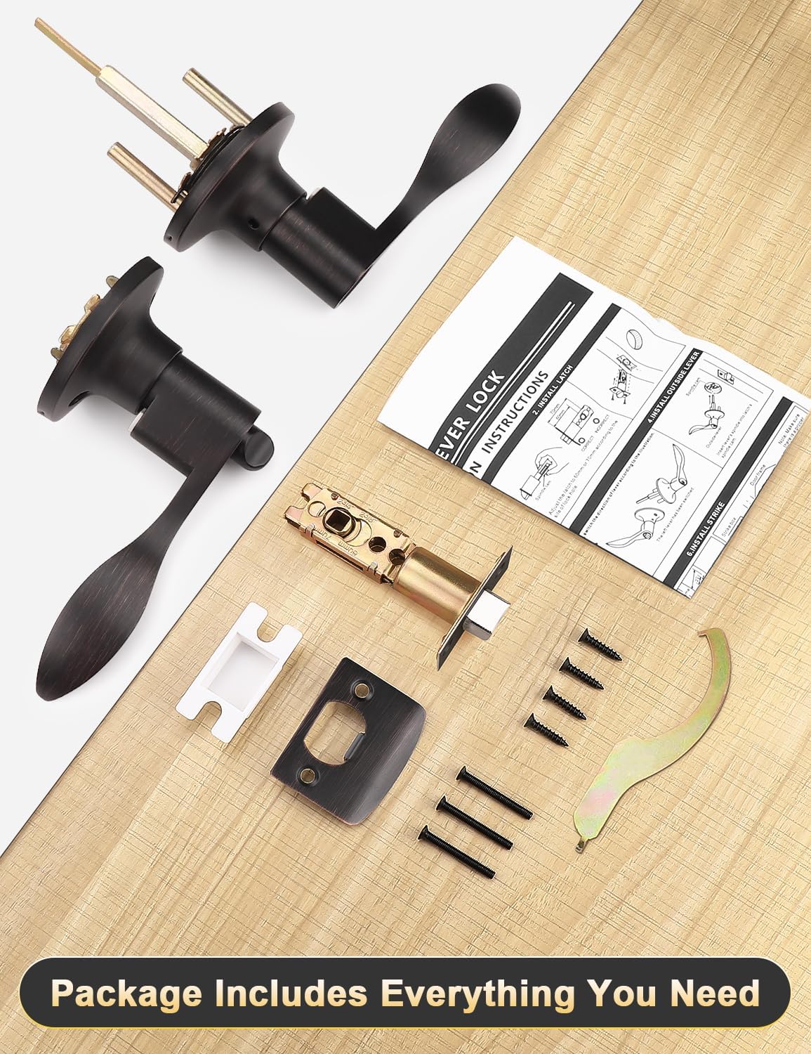 10 Pack Oil Rubbed Bronze Privacy Door Handle Set for Bedroom and Bathroom - Reversible Wave Lever Handles