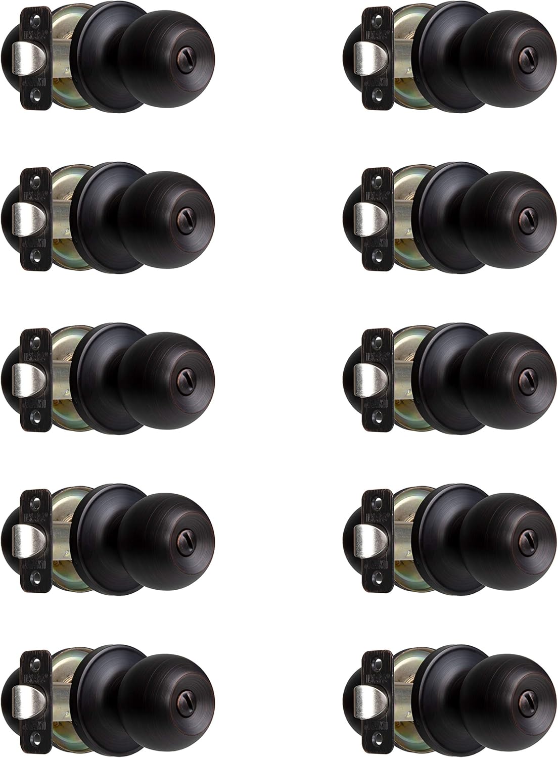 10 Pack Oil Rubbed Bronze Privacy Door Knobs for Bed and Bath - Ball Style Interior Keyless Turn Locking Round Handle