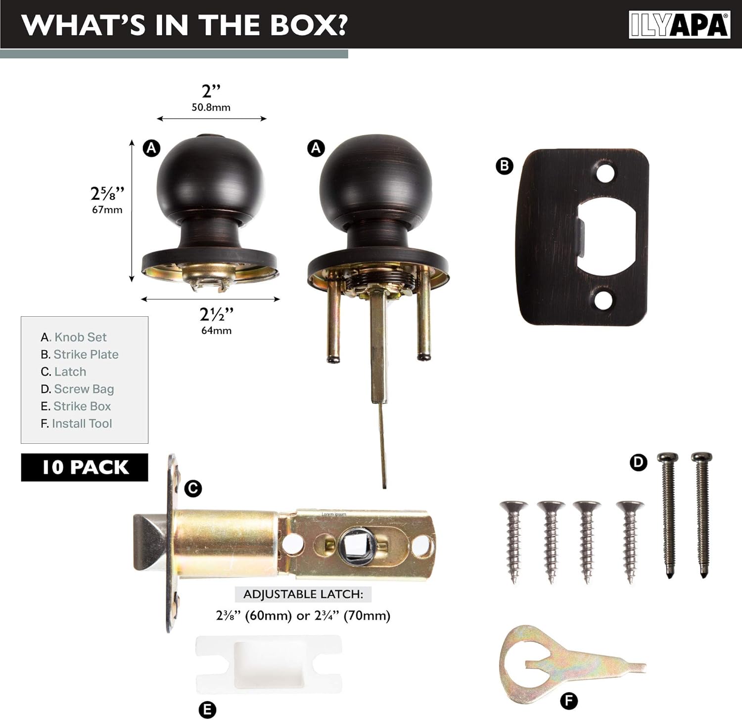 10 Pack Oil Rubbed Bronze Privacy Door Knobs for Bed and Bath - Ball Style Interior Keyless Turn Locking Round Handle