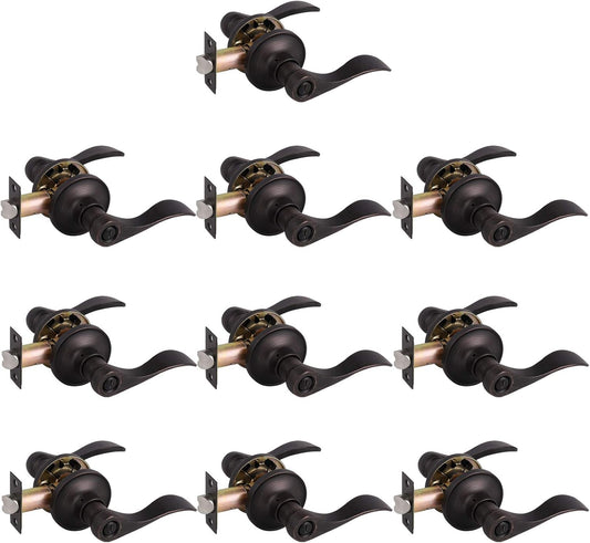 10 Pack Oil Rubbed Bronze Privacy Interior Door Locks with Drop/Wave Levers - Keyless Bed/Bath Locksets