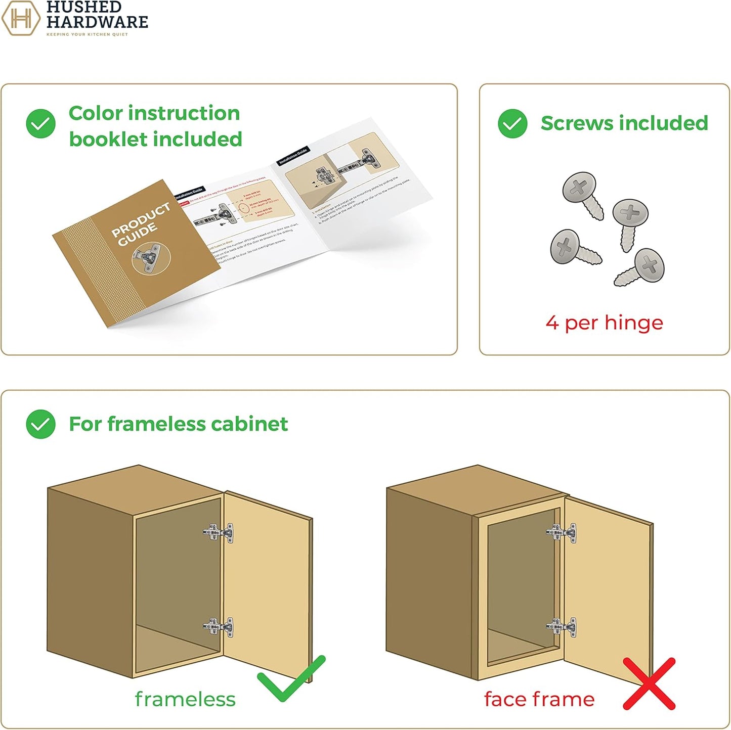 10 Pack Premium Frameless Full Overlay Adjustable Soft Close Hinges - Self-Closing Cabinet Hardware
