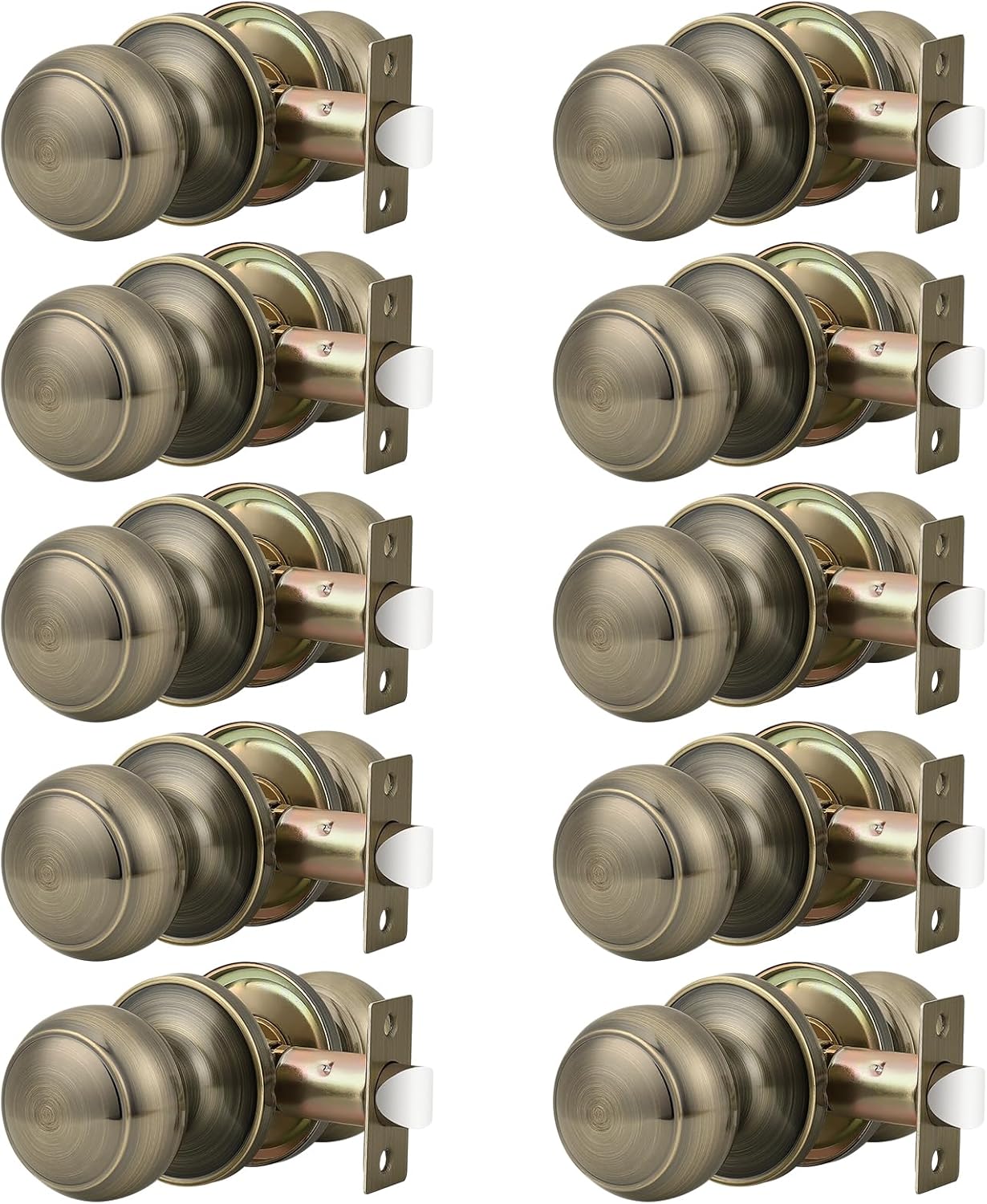 10 Pack Probrico Antique Brass Round Door Knobs Passage Locks for Closets and Hallways - Keyless Lockset - WildKart