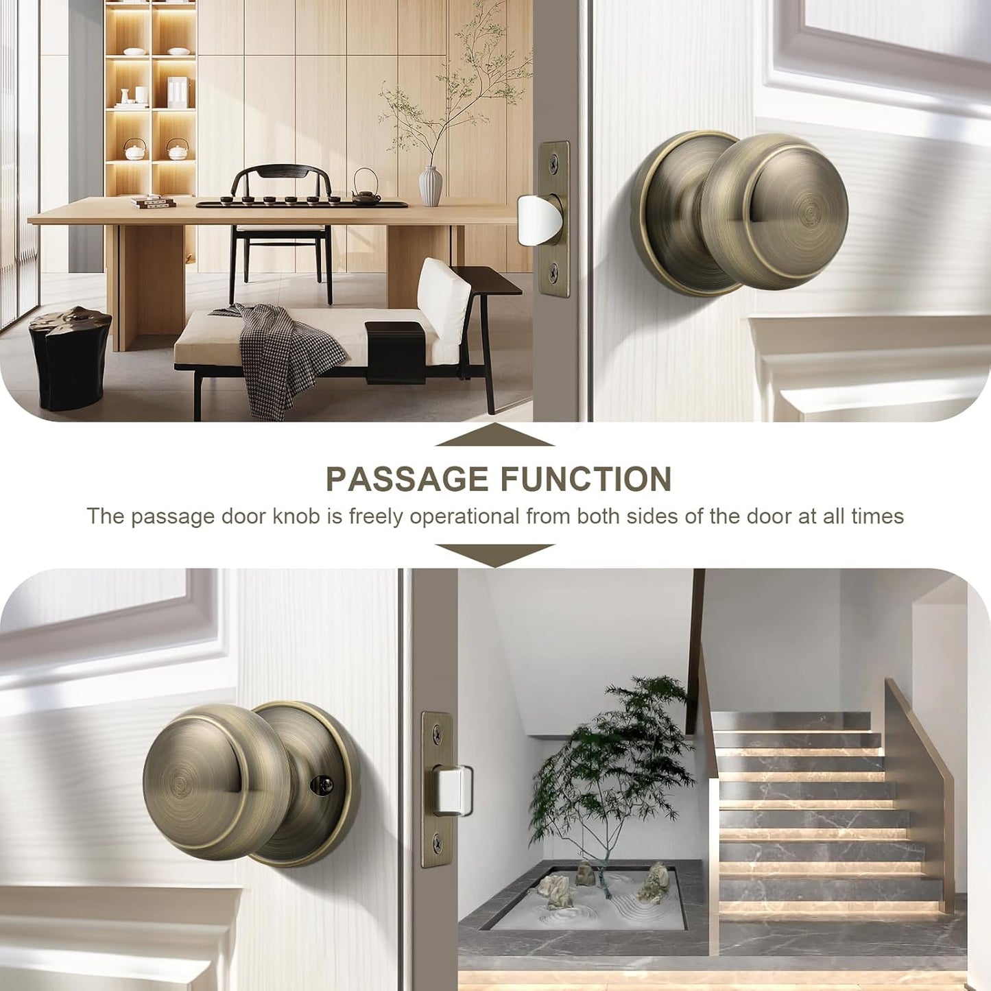 10 Pack Probrico Antique Brass Round Door Knobs Passage Locks for Closets and Hallways - Keyless Lockset - WildKart