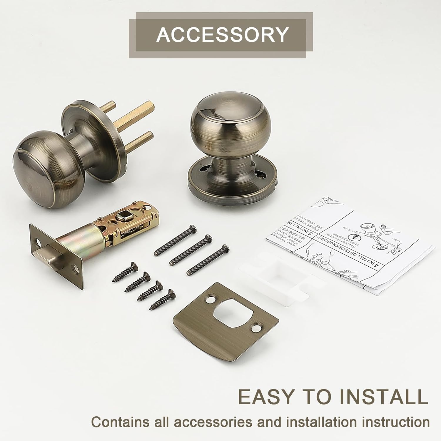 10 Pack Probrico Antique Brass Round Door Knobs Passage Locks for Closets and Hallways - Keyless Lockset - WildKart