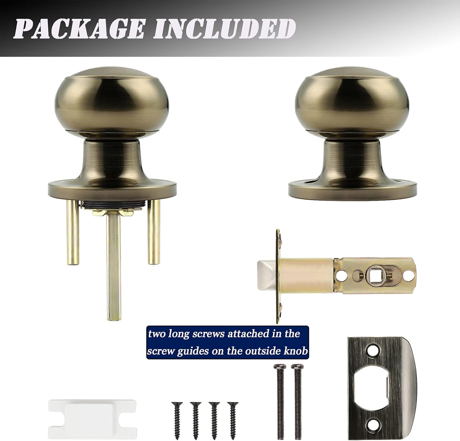 10 Pack Probrico Antique Brass Round Door Knobs Passage Locks for Closets and Hallways - Keyless Lockset - WildKart