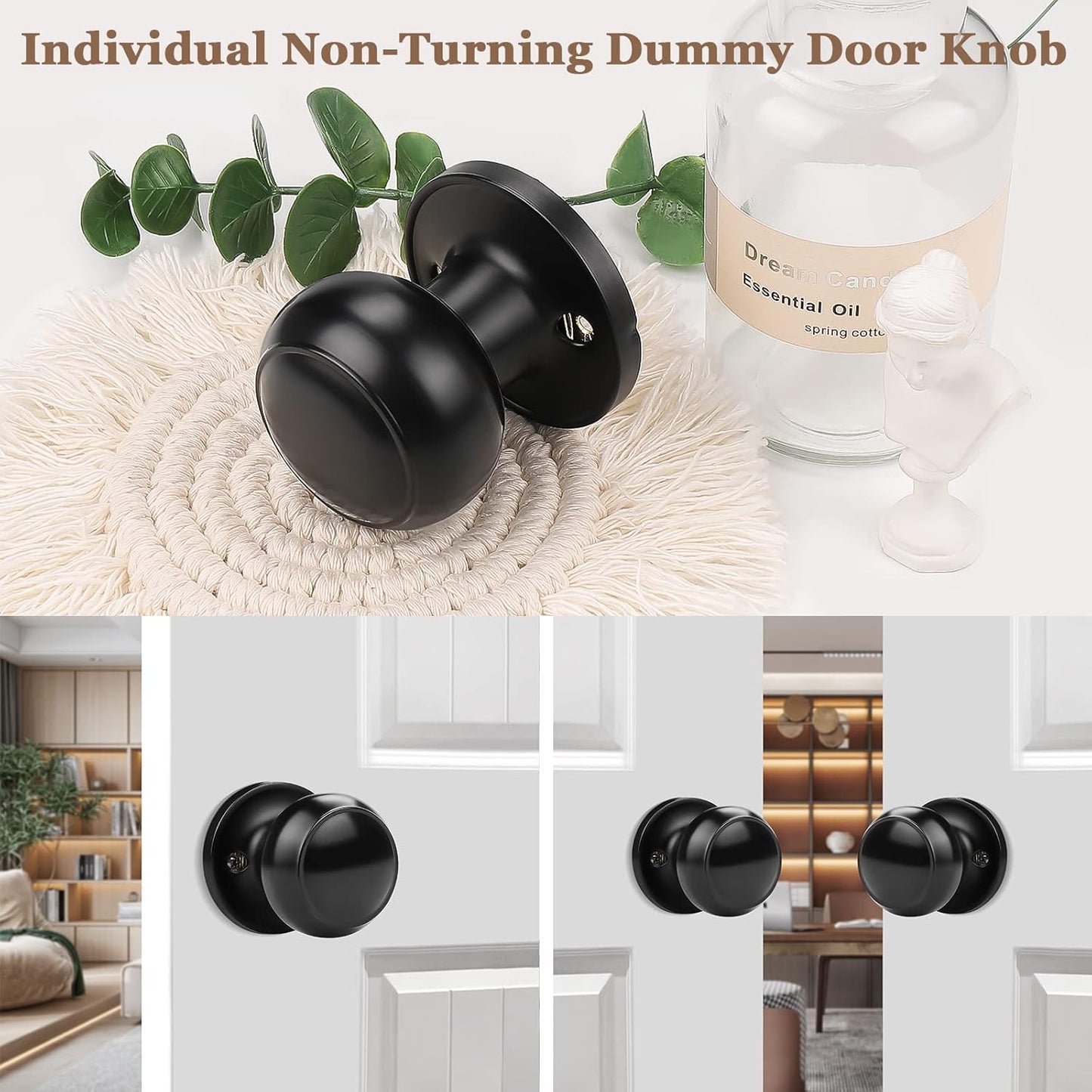 10 Pack Probrico Black Classic Closet Door Knobs - Non-Turning Single Side Dummy Knob for Easy Interior Door Installation