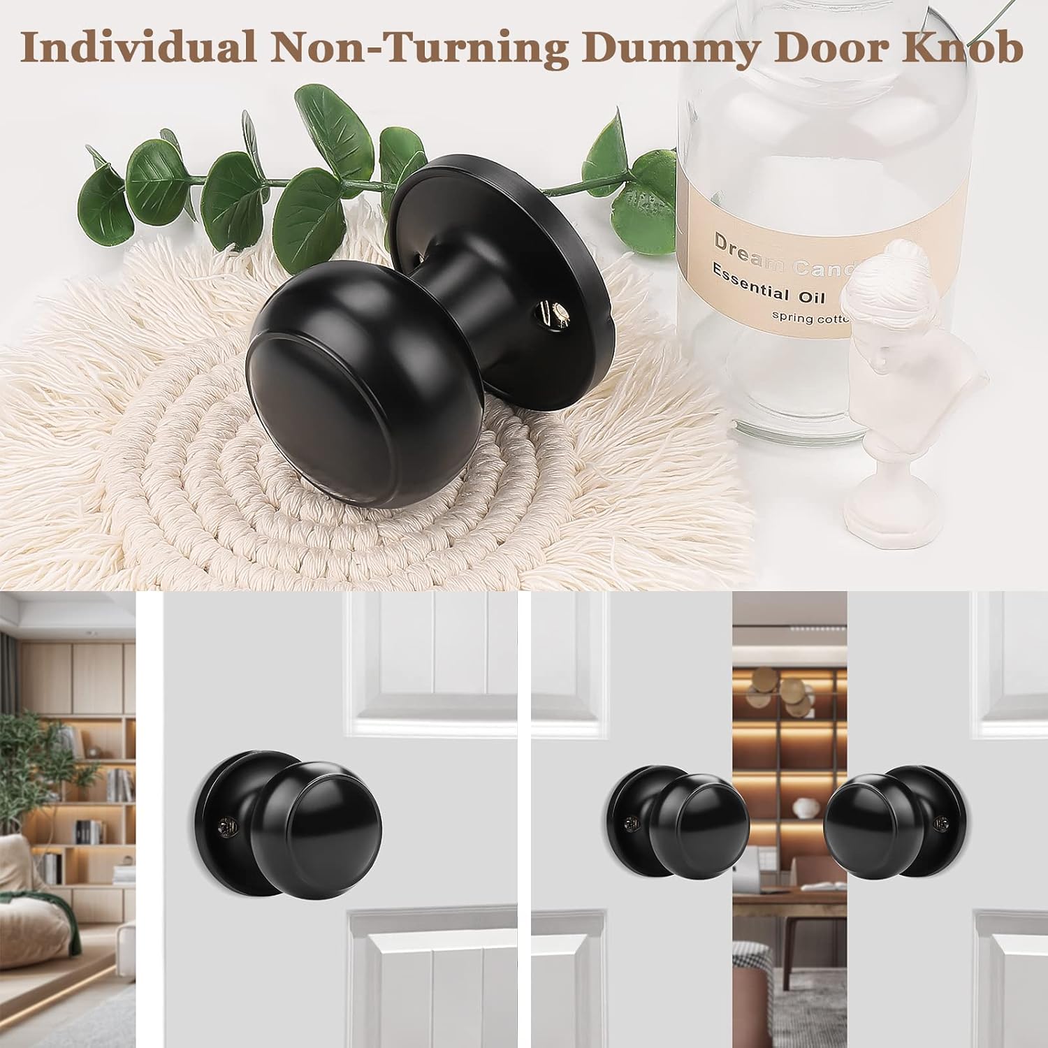 10 Pack Probrico Black Classic Closet Door Knobs - Non-Turning Single Side Dummy Knob for Easy Interior Door Installation