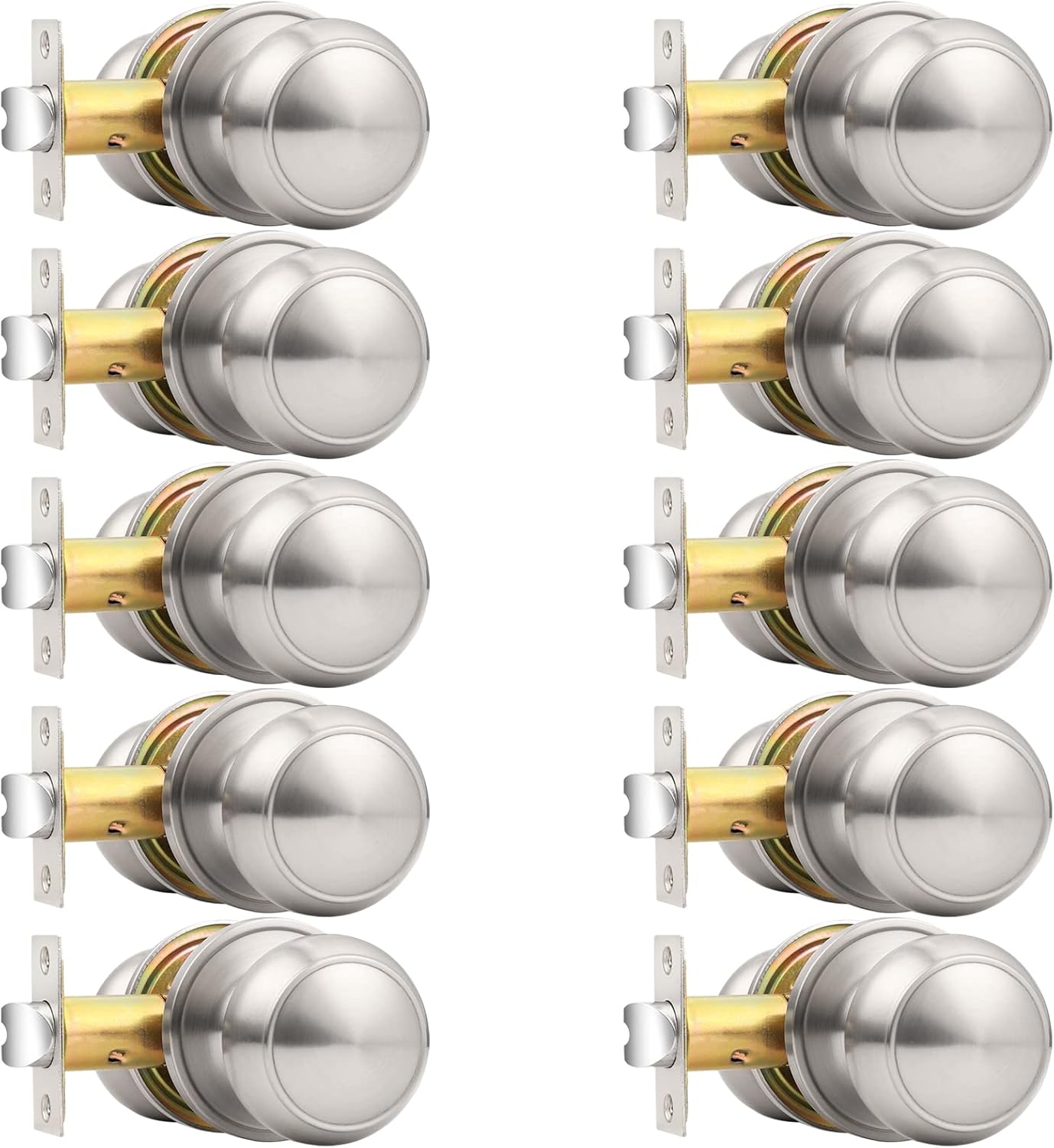 10-Pack Probrico Brushed Nickel Interior Passage Door Knobs with Adjustable Latch for Hall/Closet