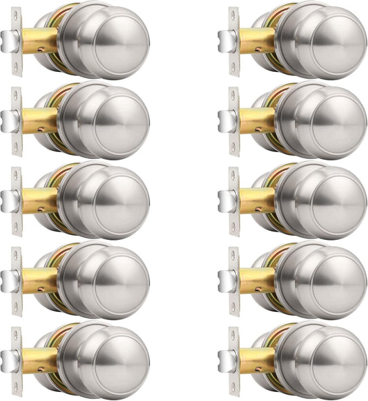 10-Pack Probrico Brushed Nickel Interior Passage Door Knobs with Adjustable Latch for Hall/Closet
