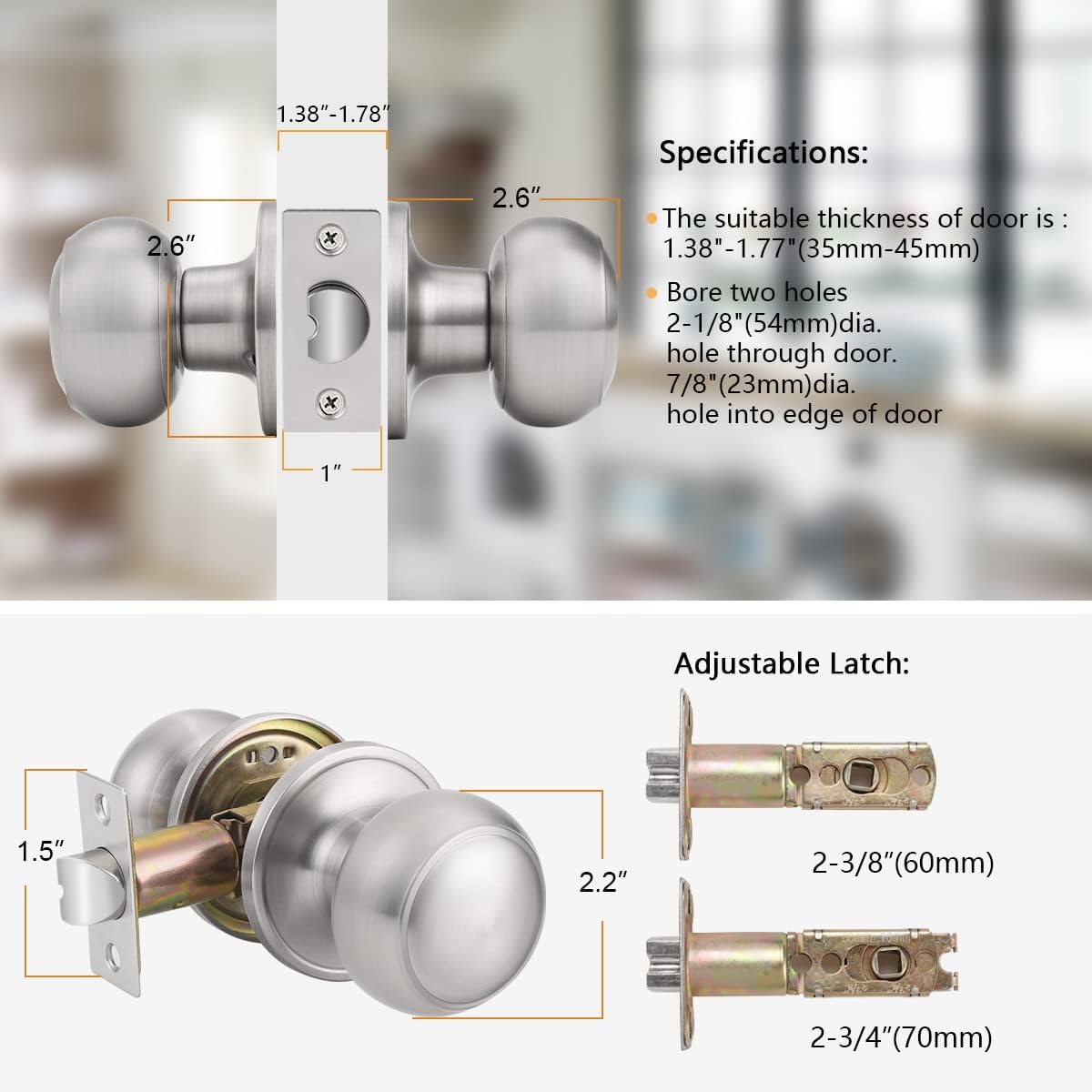 10-Pack Probrico Brushed Nickel Interior Passage Door Knobs with Adjustable Latch for Hall/Closet
