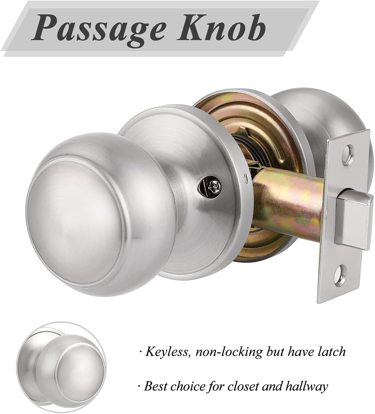 10-Pack Probrico Brushed Nickel Interior Passage Door Knobs with Adjustable Latch for Hall/Closet